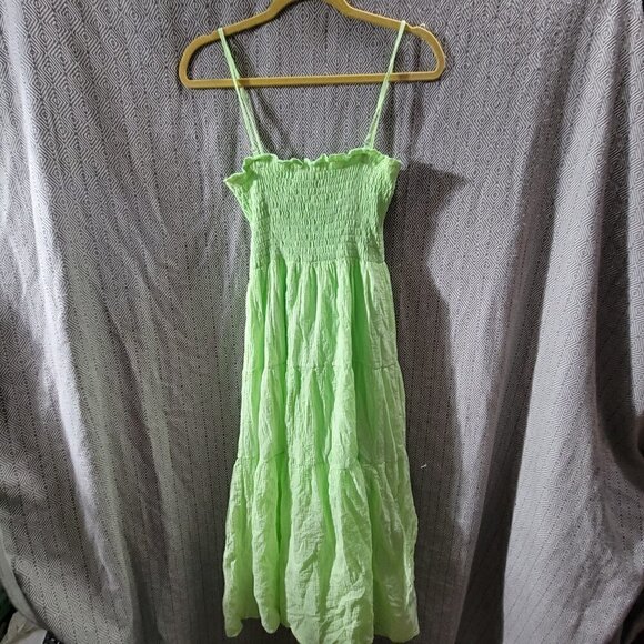 Shoreline Women's Lime Green Midi Flowy Sinched Top With Thin Straps Onesize - Picture 8 of 14